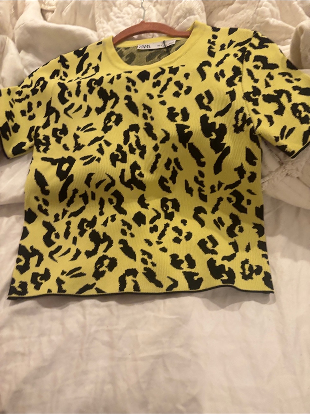 Zara Neon Yellow & Black Leopard Print Short Sleeve Tee